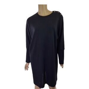 Liz Claiborne Black Shift Dress Sz PM Long Dolman Sleeves Crew Neck Acrylic/Wool